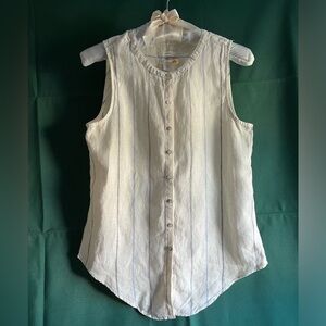 C&C  Women's Sleeveless Button down shirt. Size S. 100% Linen. Vertical stripes